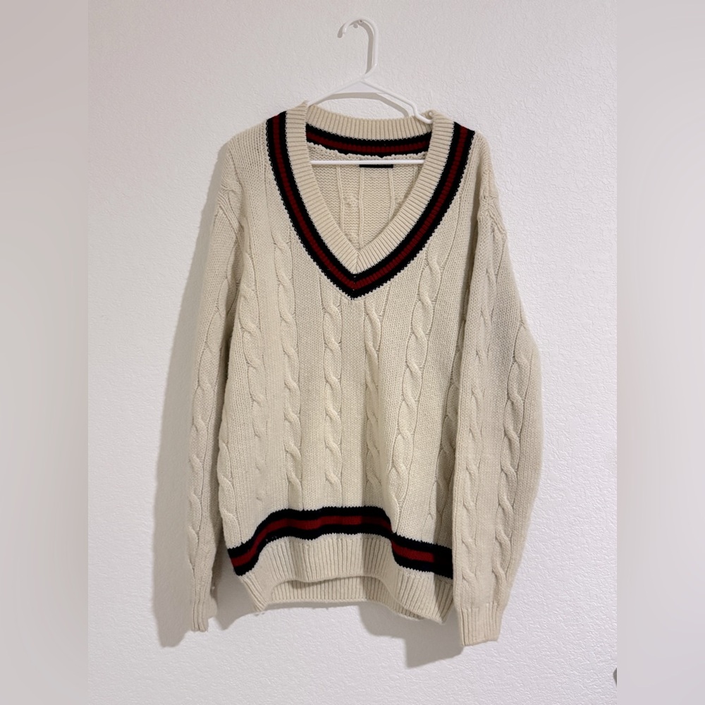 Brandy Melville Cream Sweater with Black and Red Accents